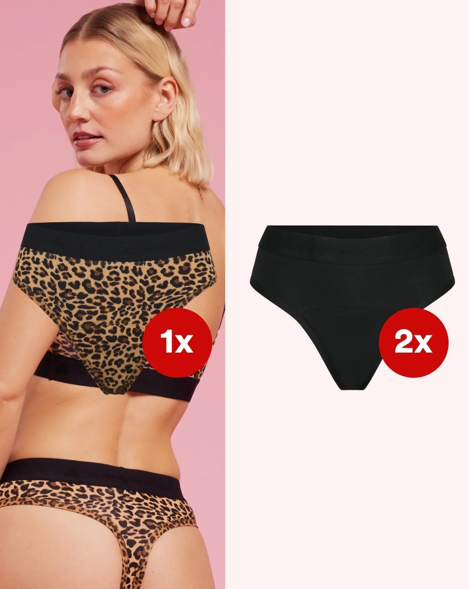 SET: Period Panty – Medium - 2x Basic Thong Black / 1x Leo Sienna