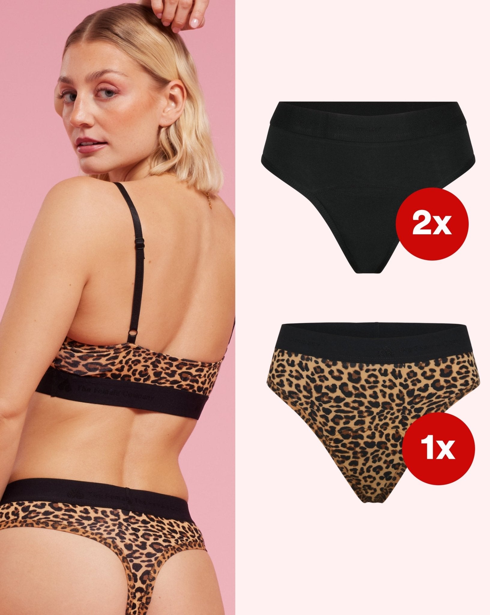 SET: Period Panty – Medium – 2x Basic Tanga Schwarz / 1x Leo Sienna