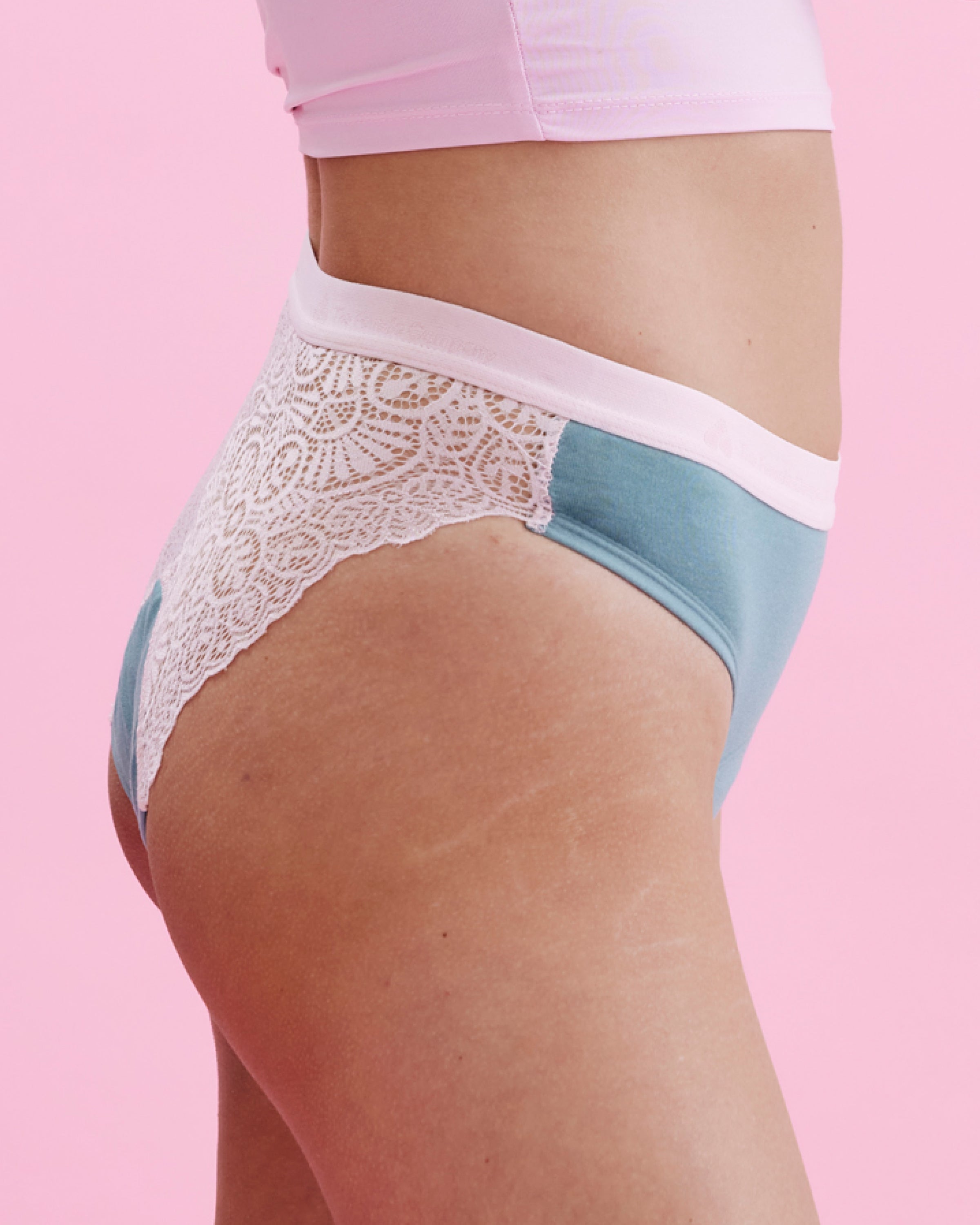 Period panty brief lace in blue and pink shop online