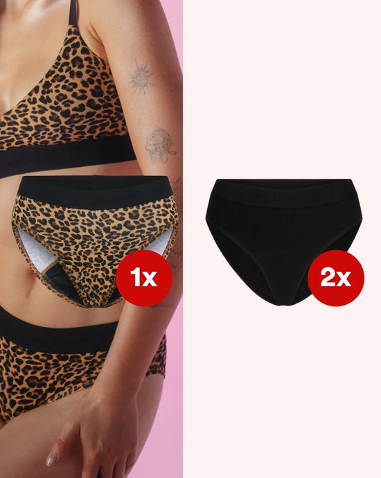 SET: Period Panty – Extra Strong – 2x Basic Slip Schwarz / 1x Leo Sienna - The Female Company